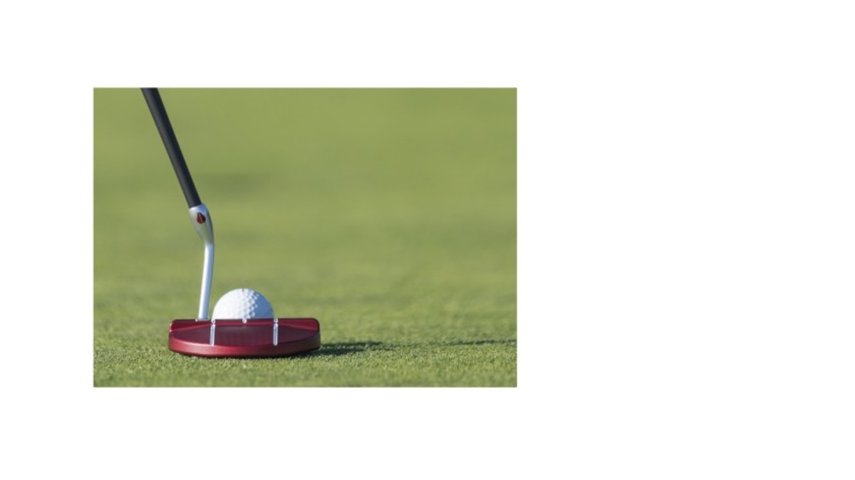 A lightweight carbon fiber shaft and tungsten steel weights on both sides of the sole plates, which stabilize the putter's contact with the ground, assist in allowing the putter to stand on its own.